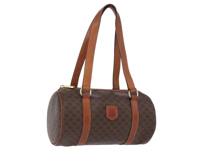 Céline Bolsa de mão em lona Macadam CELINE em couro PVC marrom e dourado Auth mr2020