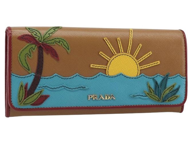 Saffiano PRADA Long Wallet Safiano leather Brown Gold Auth LNZ082M Golden