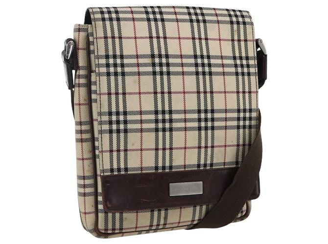 Burberry Borsa a Spalla Nova Check in Tela Beige Argento Auth fm5222