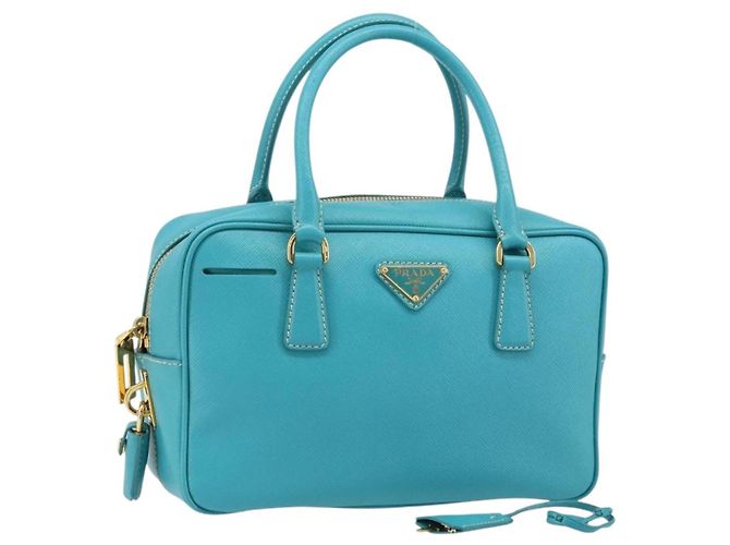 Saffiano PRADA Sac à main en cuir Safiano Or Émeraude Vert Auth 171445V Doré