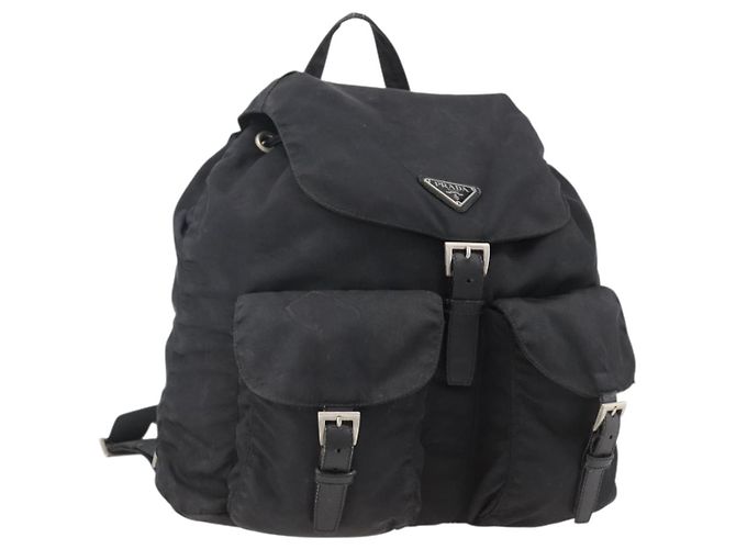 PRADA Backpack Nylon Silver Black Auth bs33518 Silvery