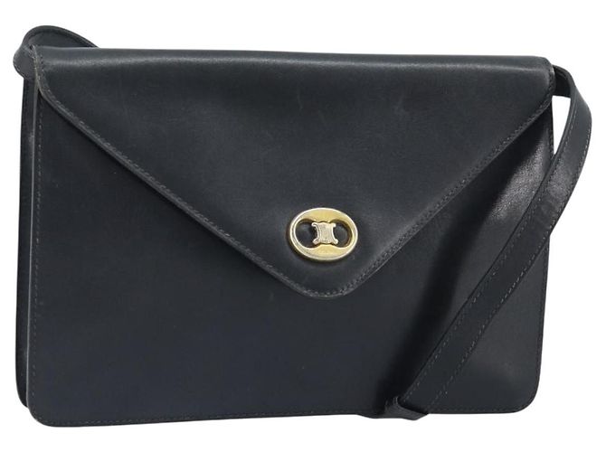 Céline CELINE Shoulder Bag Leather Black Gold Auth ki6485 Golden