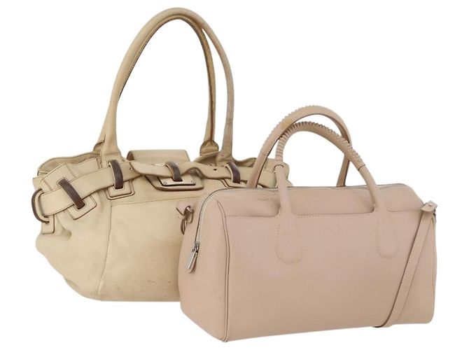 Borsa a Spalla Salvatore Ferragamo in Pelle 2 Pezzi Rosa Beige Auth BA10738