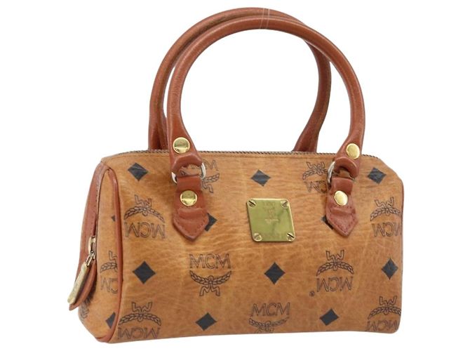Bolsa Boston Mini Vicetos Logogram MCM em PVC Marrom Dourado Auth gh1736