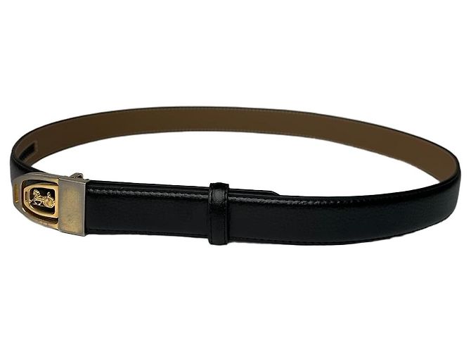 Céline Vintage Celine Paris Snake Emblossed Leather Belt Black