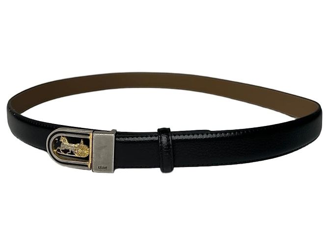 Céline Vintage Celine Schlangenprägung Leder Gürtel Schwarz