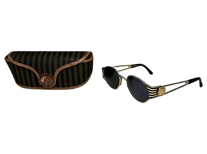Occhiali da sole vintage Fendi Nero Oro D'oro