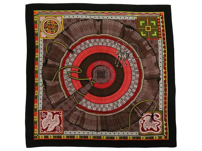 Hermès Hermes Cent Plis des Miao Carre Geant Stole Black Red