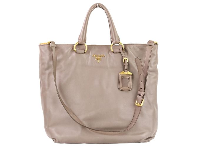 Prada Grayish Leather 2-Way Tote and Shoulder Bag Grey
