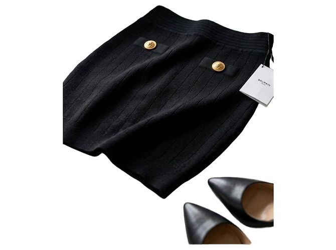 Falda de malla negra de Balmain con botones dorados Negro