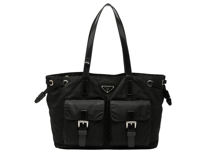 Bolsa de mão com placa de logo triangular Prada Preto