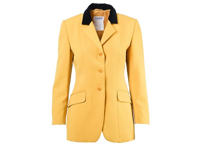 Aspesi Yellow Wool Blazer with Black Collar
