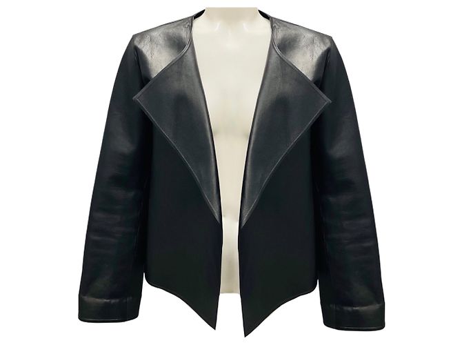 Schwarze Lammlederjacke von The Row mit offener Vorderseite