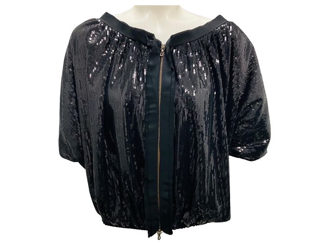 Lanvin Black Sequin Embellished Zip Front Top