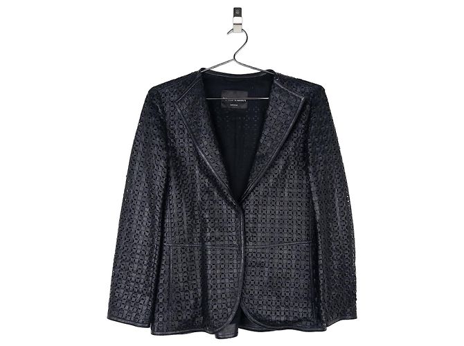 Armani 2000s Laser Cut Out Leather Blazer Jacket Black
