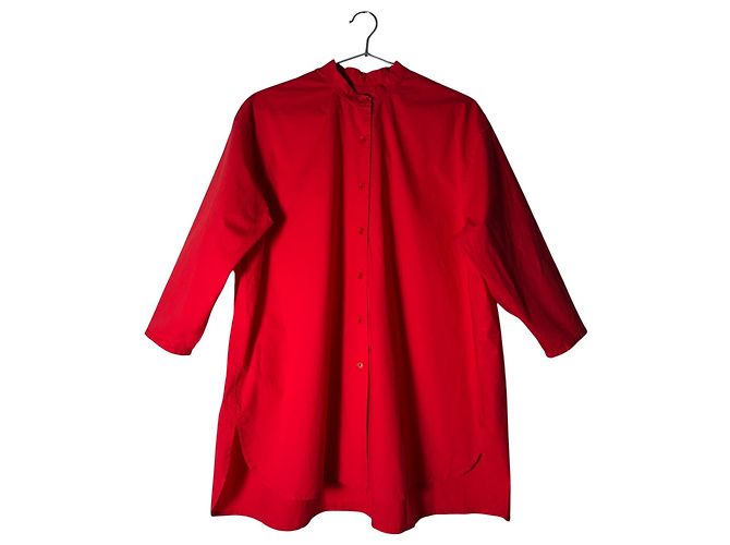 Camicia Casey-Casey Rossa in Cotone Lavato Oversize Rosso