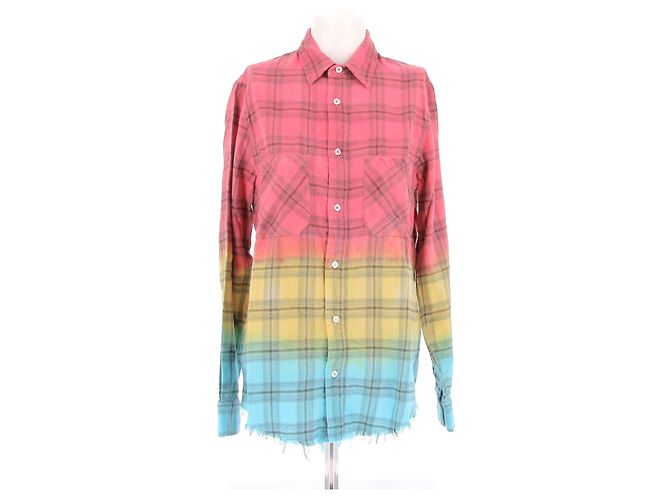 Camicia Amiri a quadri tricolore rossa in cotone rosa