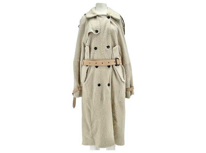 Autre Marque Trench coat de couro camurça e pele Bege