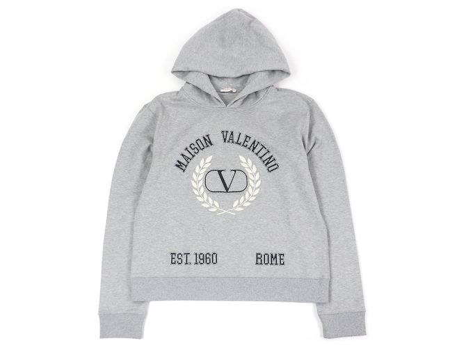 Hoodie de algodão nylon com logo bordado da Valentino Cinza