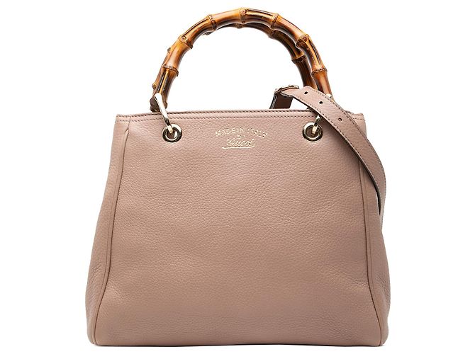 Bamboo Bolsa shopper pequena de couro marrom Gucci com bambu Carne