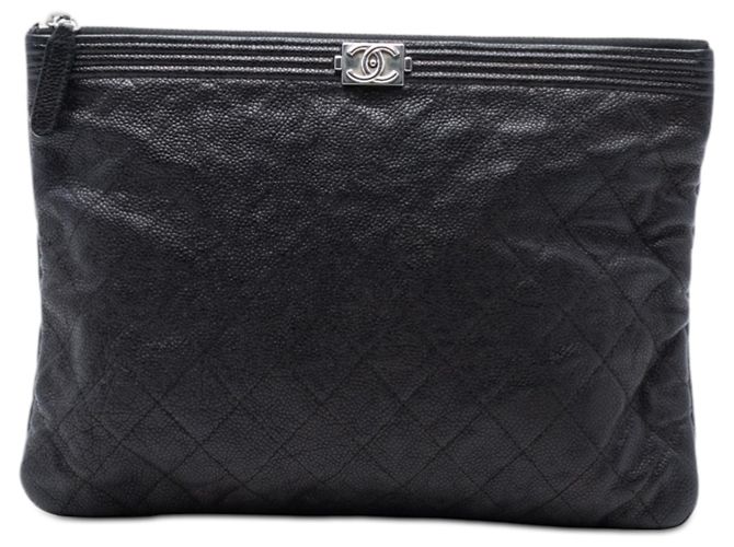 Chanel Black Medium Quilted Caviar Boy O Case Clutch