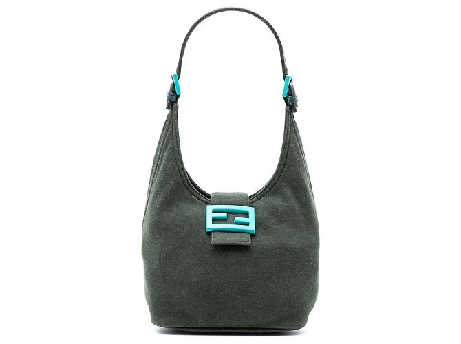 Borsa a spalla in cotone verde Fendi