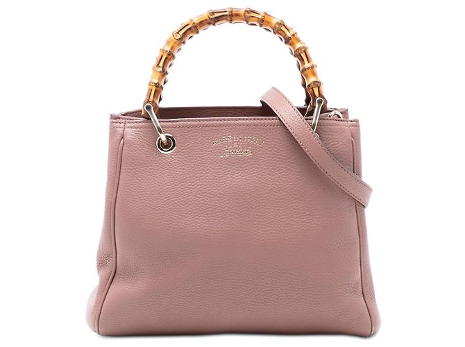 Bamboo Bolsa shopper pequena de couro rosa Gucci com bambu