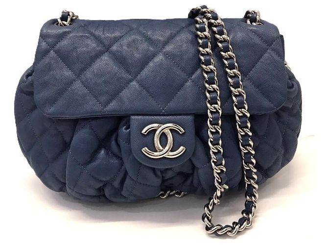 Borsa a Spalla Chanel Matelassé Chain Around Blu navy