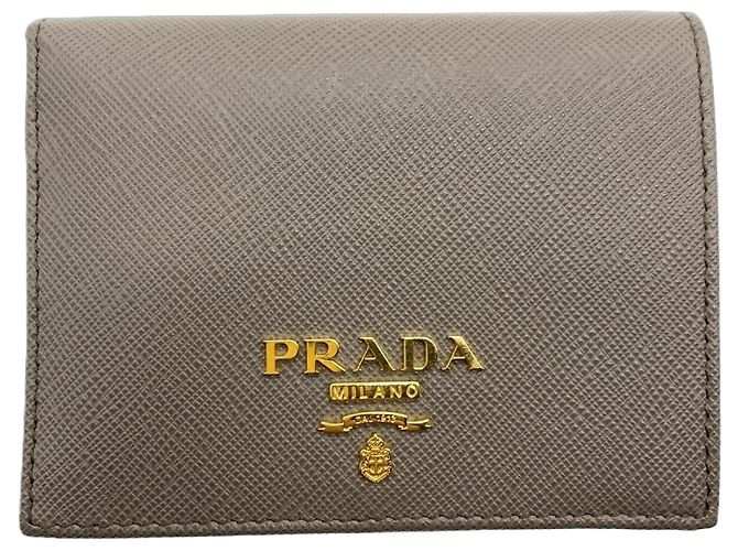 Saffiano Billetera bi-fold gris para mujeres Prada