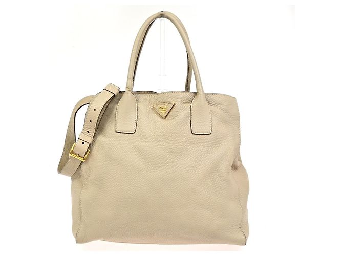Prada Convertible Open Shopping Tote Vitello Daino Medium Beige