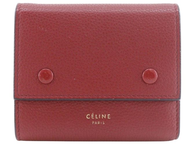 Céline Celine Small Folded Multifunction Tri-Fold Wallet Red