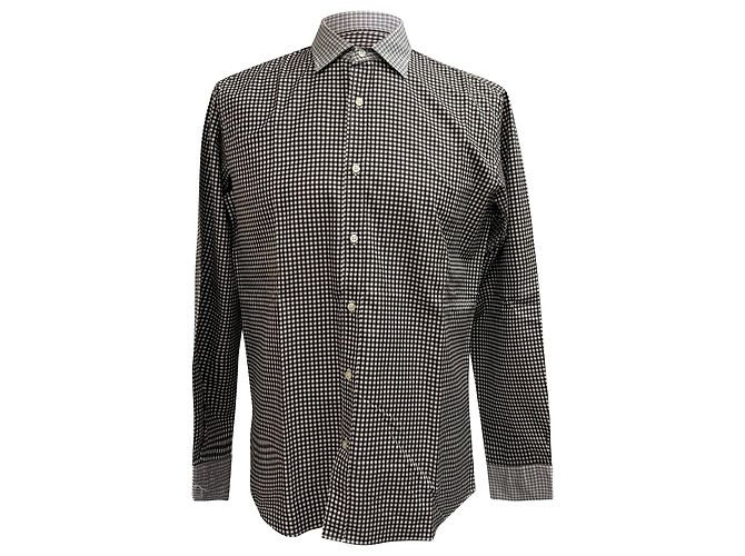 Camisa de botones de algodón negro y blanco con estampado de cuadros Etro