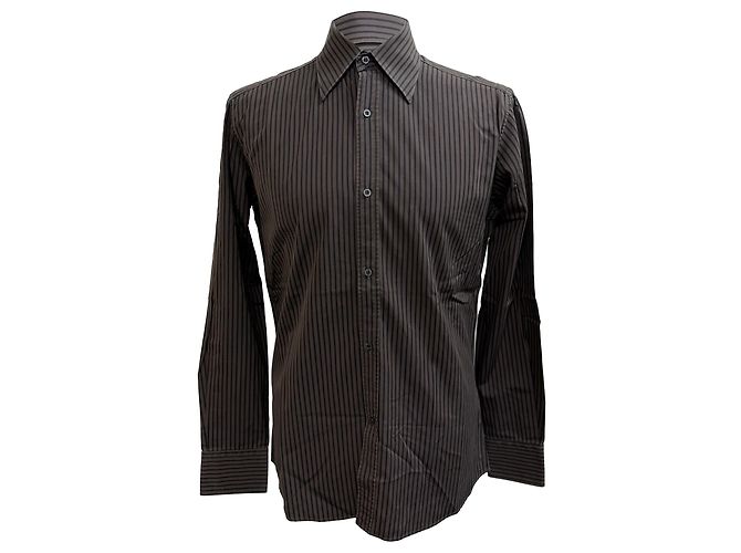 Gestreifte Gucci Button-Down-Hemd aus brauner Baumwolle Rot