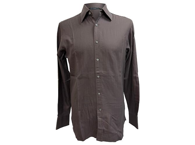 Gucci Herringbone Button-Down Hemd aus brauner Baumwolle Rot