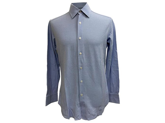 Camicia button-down testurizzata Brioni in cotone blu 