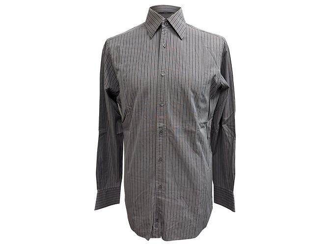 Gestreifte Gucci Button-Down-Hemd aus grauer Baumwolle
