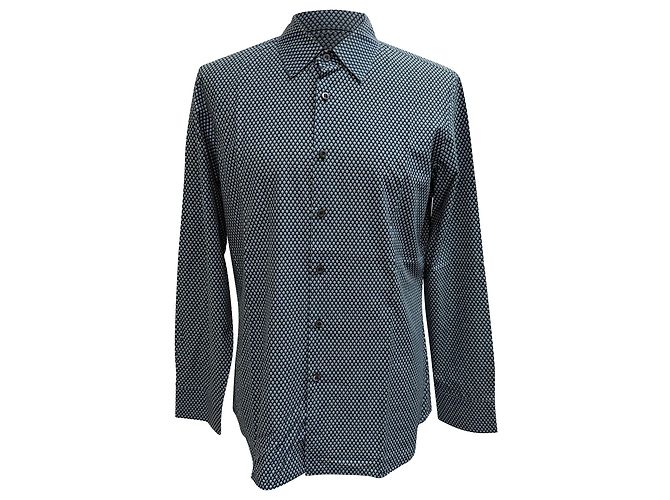 Prada gemusterte Button-Down-Hemd aus marineblauer Baumwolle