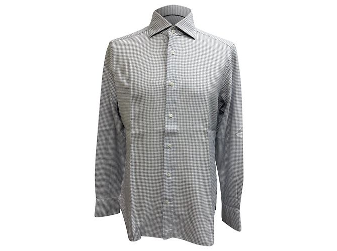 Gemusterte Button-Down-Hemd aus weißer Baumwolle von Ermenegildo Zegna