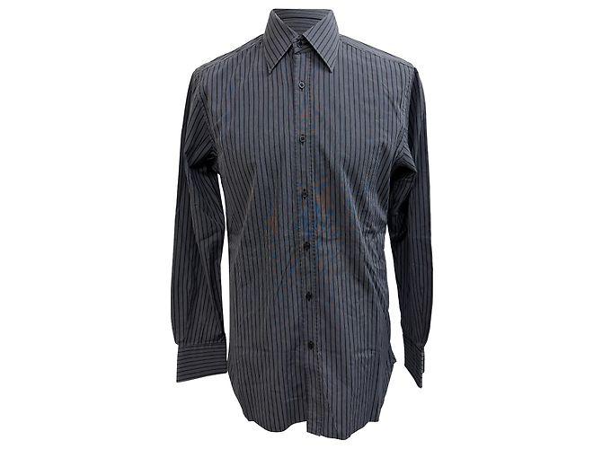 Gestreifte Gucci Button-Down-Hemd aus grauer Baumwolle