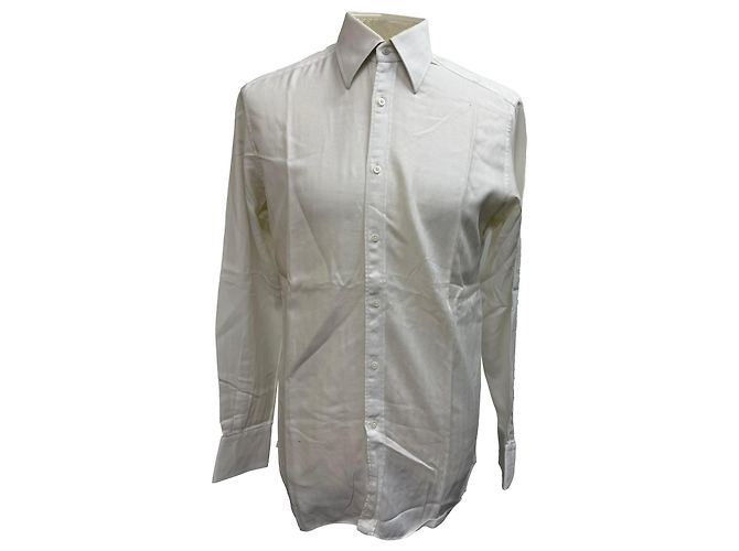Camisa de Botón de Algodón Blanco con Diseño de Espiga de Gucci Crudo