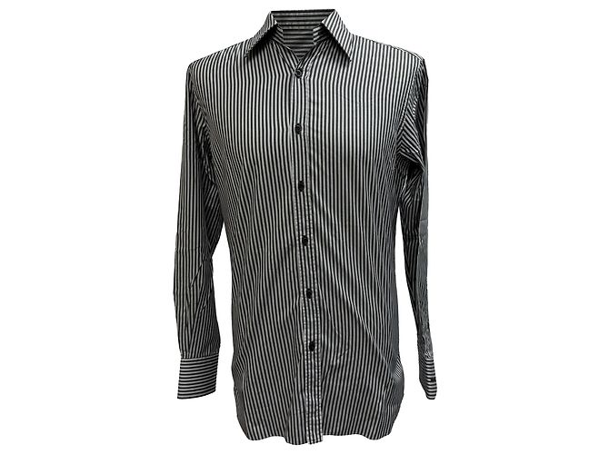 Gestreifte Gucci Button-Down-Hemd aus schwarzer Baumwolle