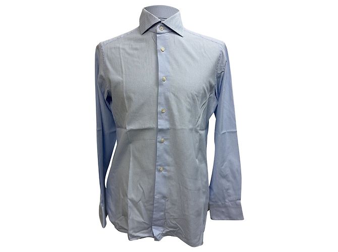 Ermenegildo Zegna Trofeo Gingham Button-Down Hemd aus blauer Baumwolle