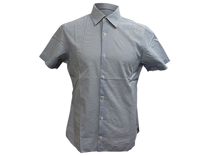 Ermenegildo Zegna Camicia a maniche corte con bottoni stampata Z Zegna in cotone blu
