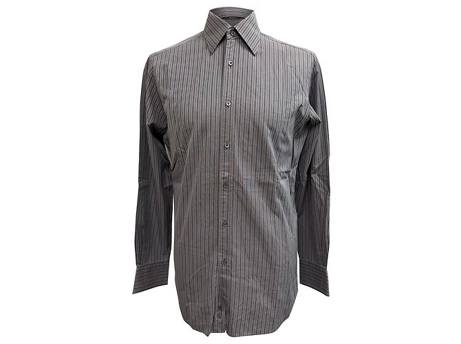 Camicia a righe con bottoni Gucci in cotone grigio