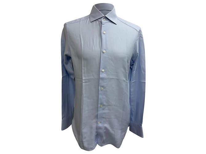 Camicia button-down testurizzata Ermenegildo Zegna in cotone blu