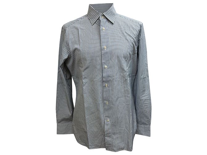 Camicia a righe con bottoni Trofeo Ermenegildo Zegna in cotone blu