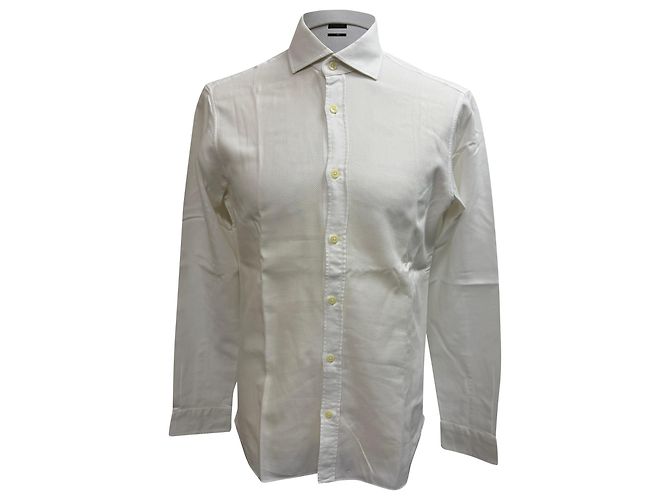 Ermenegildo Zegna Camisa de botón texturizada Z Zegna en algodón blanco Crudo