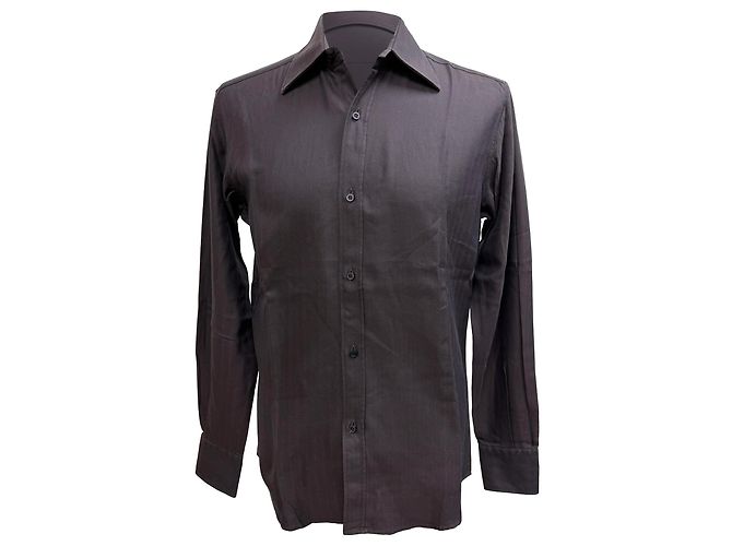 Gucci Herringbone Button-Down Hemd aus brauner Baumwolle Rot