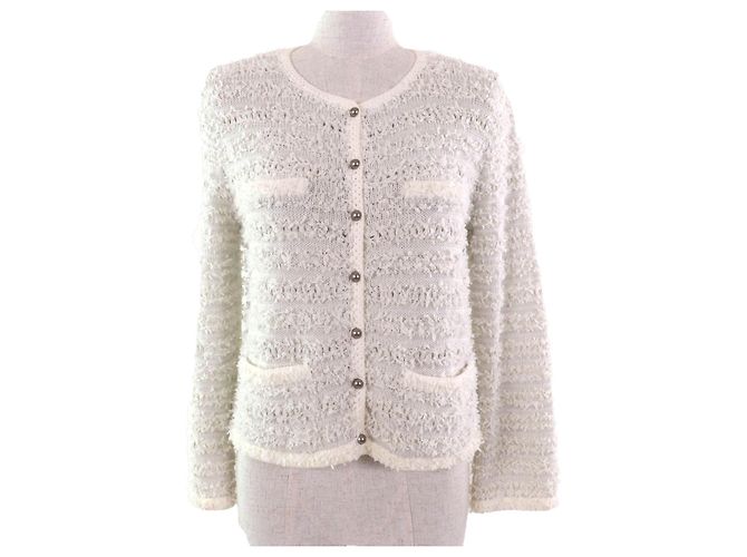 Autre Marque FOXEY Ripp-Tweed Baumwollcardigan Weiß