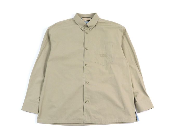 Camisa de algodão com logo bordado Gucci de manga longa Verde Caqui